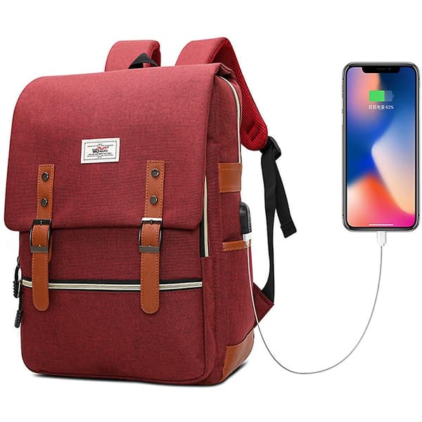College Laptop Ryggsäck med USB-port Wine Red