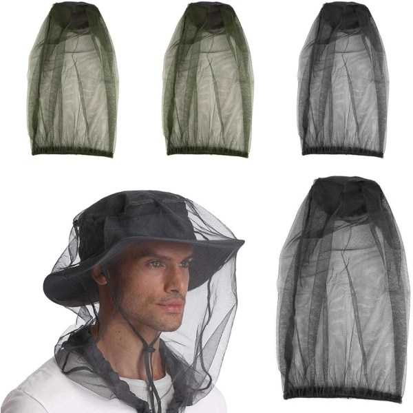 4pcs Midge Head Net Anti Bug Mosquito Head Net Fine Mesh Netting Cover Beekeeping Bee Veil for Outdoor Hiking Camping Fishing Black Green