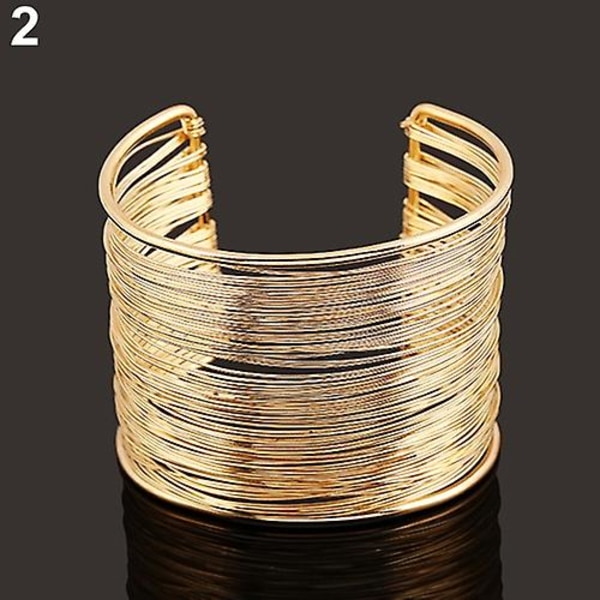 Mode kvinnors flerlagers metalltrådar Strängar Öppen armring Bred manschettarmband Gold