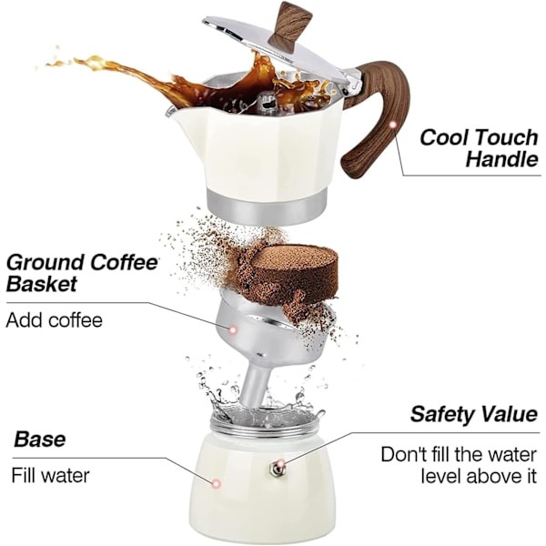 Moka Espresso 3 kupin espressokeitin, Moka Premium alumiininen manuaalinen kuubalainen kahvinkeitin