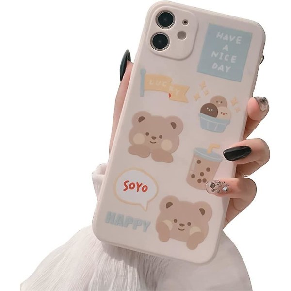 Yhteensopiva Iphone 11 case kanssa, jossa on söpö karhu 3d-sarjakuvakuvio naisten tytöille. Pehmeä silikonisuoja Iphone 11-milk Tea Bear -maito-teekarhu -