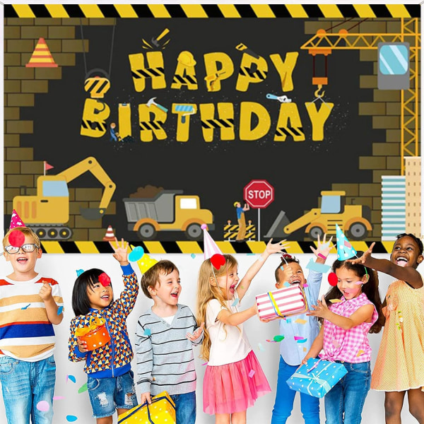 Kaivinkoneen syntymäpäivätausta, rakennusauton taustakuva, lasten syntymäpäiväjuhlien tausta, polyesteriseinätausta ammattivalokuvaukseen (5 * 3 jalkaa)