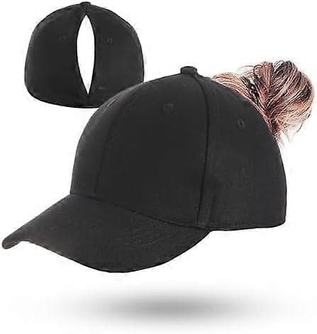Magnetic Ponytail Baseball Cap for Women - Adjustable Hidden Back Opening for All Ponytail Heights Black Black