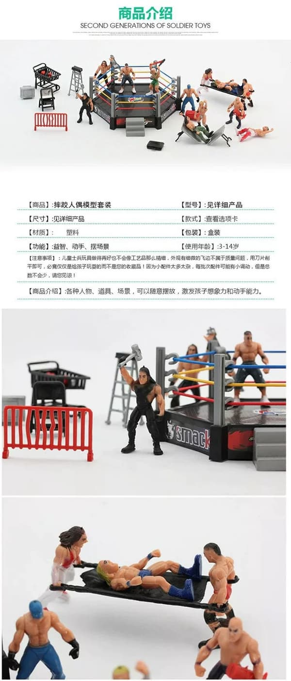 WWE Wrestlarring Gladiator Scen Figur Set Monterad Leksak Four-way ring