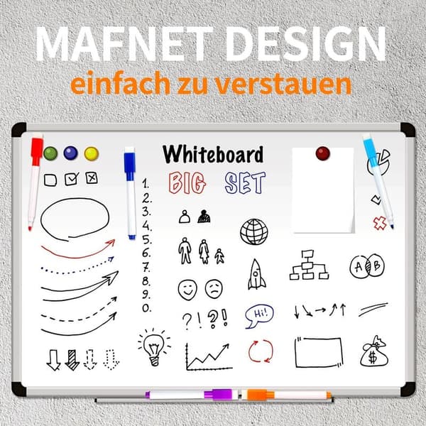 Whiteboard-tusser/pen og viskelæder-sæt, 8 dele, fin spidsfarve