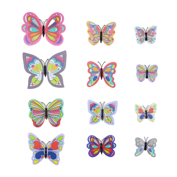 12 stk 3D sommerfuglveggklistremerker Levende fargefilmutskrift Realistisk selvklebende miljøvennlig romdekorasjonsdekor C