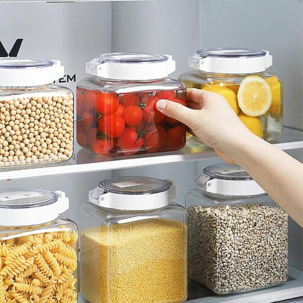 Gennemsigtig kornbeholder-organisator til mel, sukker, ris, havregryn, pasta, dyrefoder (1500 ml) style1951