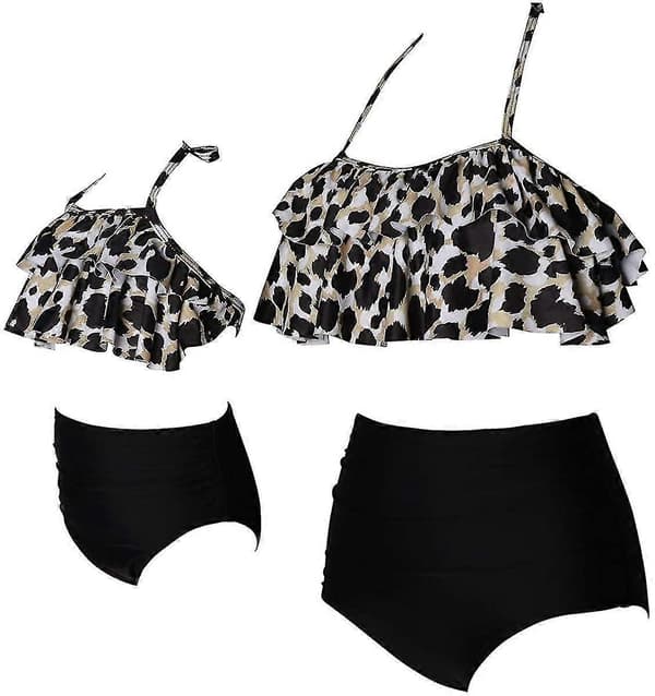 Piger Badedragt Todelt Bikini Sæt Flæse Falbala Badedragt D M2023-leopard 8-9 Years