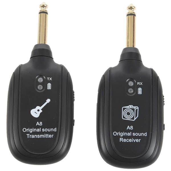 UHF trådløst gitarsystem sender mottaker innebygd oppladbart Black