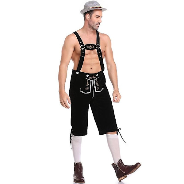 Lederhosen miehille - Aitoa nahkaa, autenttiset saksalaiset lederhosenit miehille, Oktoberfest-asu - musta black L