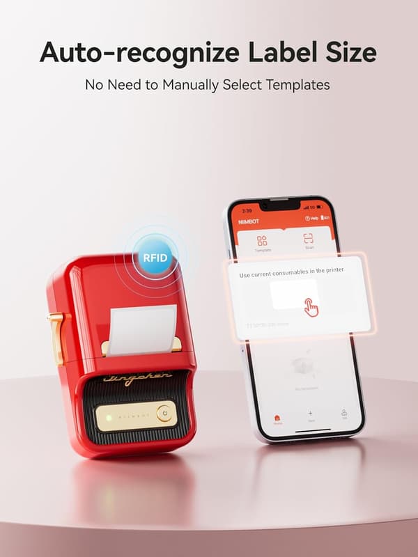 B21 Mini termisk etikettskriver uten blekk, kompatibel med iOS og Android, for hjemmeorganisering, bedrift, strekkoder, QR-kode, med 1 Rosso