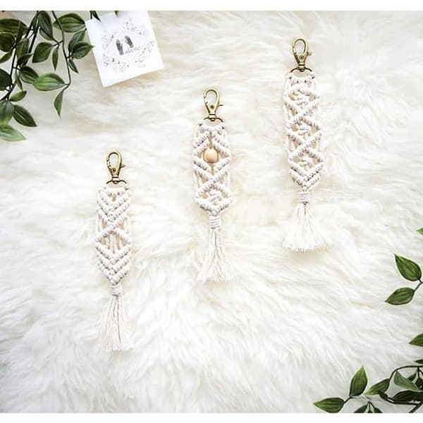 Mini Makrame Nøkkelringer Boho Makrame Veske Charms med Dusker Søte