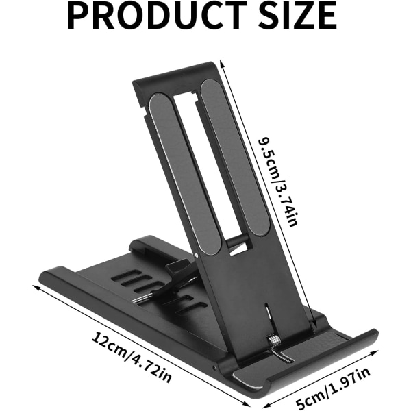 Mini sammenleggbar mobiltelefonholder, 6-girs vinkel justerbar mobiltelefonholder, bærbar nettbrettholder, skrivebordsholder (svart)