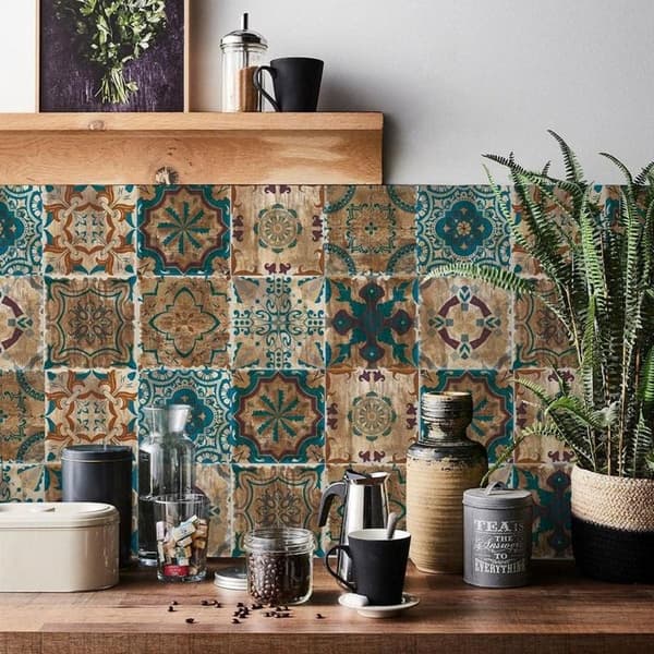 Self-Adhesive Tile Stickers, 20x20 cm, Industrial Style, Kitchen Tile Self-Adhesive Backsplash, 24 Pieces Wall Decals for Self-Adhesive Bathroom, Kitchen