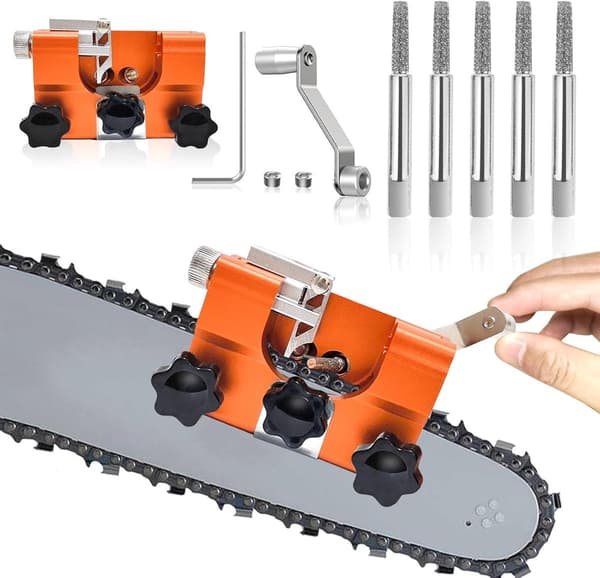 Chainsaw Sharpening Kit with 5 Grinding Heads - 7x6x2.8cm - Compatible with All Chainsaws and Electric Saws