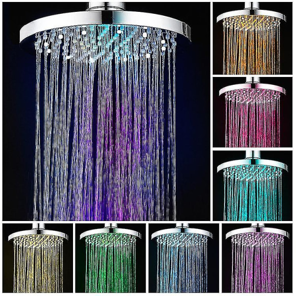 Led-suihkupää, 20 cm valaistu suihkupää, värillinen suihkupää, Led-suihkupää, 7 väriä, pyöreä led-suihkupää, LED-valaistu suihkupää He