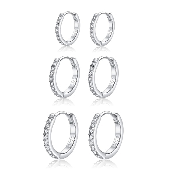 Kreolringer i sølv, dameøredobber, 3 par, 925 sterling