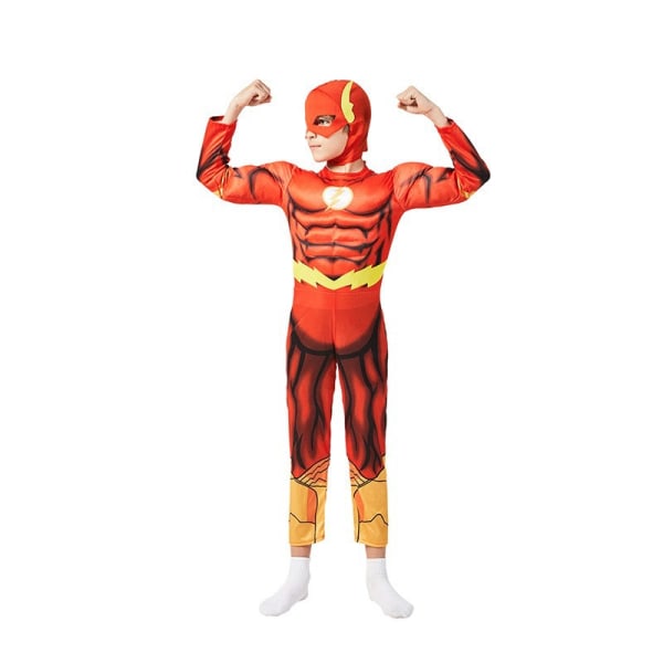 Kids The Flash Cosplay Costume Superhero Childs Fancy Dress Outfit L 130-140CM