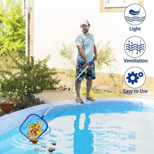 Svømmebassenglandingsnett for rengjøring av flytende løv, insekter, utmerket rengjøringsverktøy for svømmebasseng (blå)
