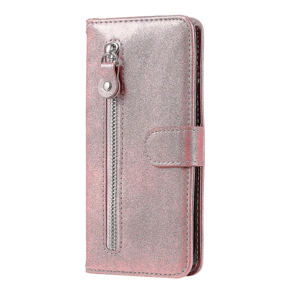 Nytt lommebokdeksel kompatibelt med Vivo Y21/ Vivo Y21s, premium Pu-skinn magnetisk lukkekortspor Stativ Glidelåslomme Mykt Tpu-flipdeksel - rosa