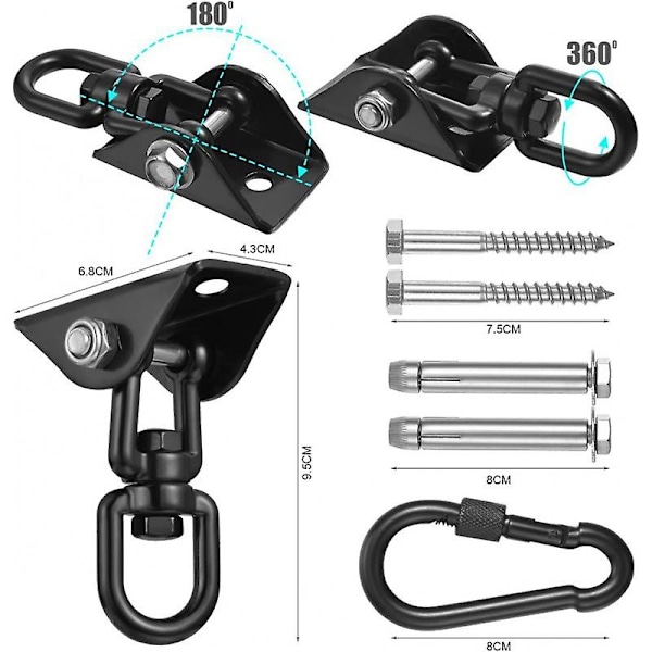 Sterk takkrok i rustfritt stål, 500 kg kapasitet, 360° rotasjon med skruer, for oppheng av stol, sving, yogamatte, boksingssekk, hengekøye