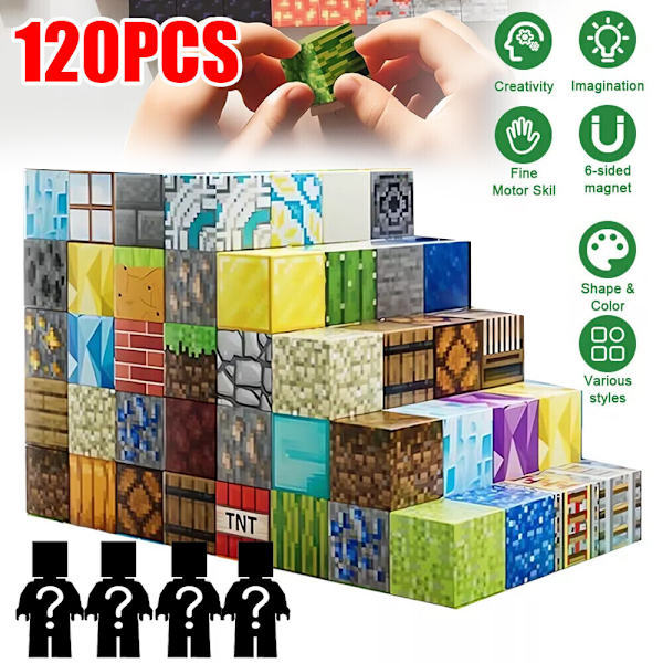 120 st Magnetisk Leksak Magnetiska Byggklossar Pedagogisk Leksak Bygg Minecraft Set