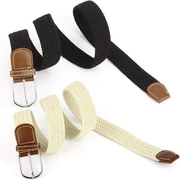 2-pack flätade bälten för kvinnor, stretchiga canvasremmar, elastiska bälten