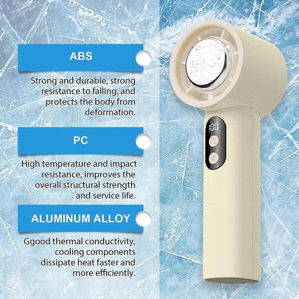Beige ispakke håndholdt vifte er nøye utformet av ABS, PC og aluminiumslegering