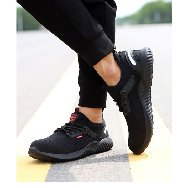 Sikkerhedssko Mænd Kvinder Letvægts Arbejdssko Byggepladser Ståltåkappe Anti-Slip Støvler Trekking Sneakers Sort 41 EU