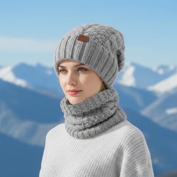 Unisex Chunky Varm Vinterfodrad Stickad Pompon Mössa【Grå】