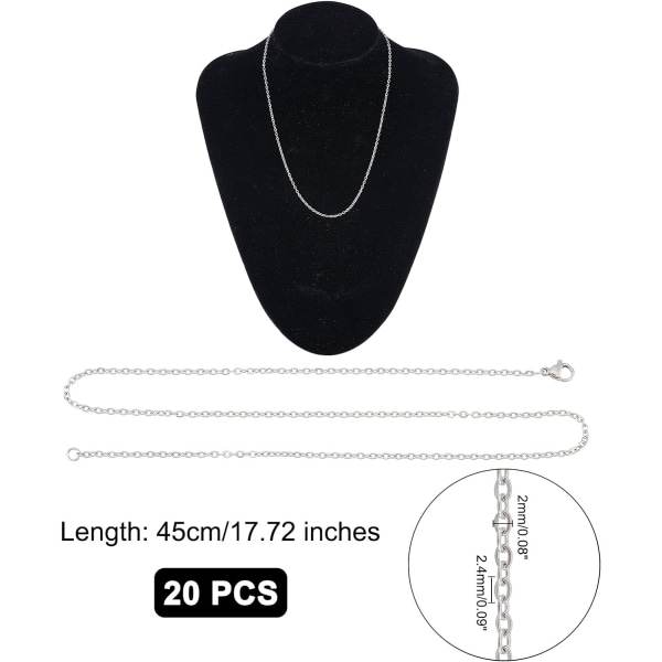 20-tråds kedja av rostfritt stål Halsbandskedja med hummerlås Smycketillverkningskedja och sammetsväska för smycketillverkning, 45 cm