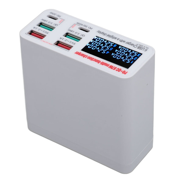 USB-latausasema 87W USB A USB C -laturi Hub 6 portilla LCD-näyttö QC3.0 PD Pikalataus USB-virtajohto 100–240V US-pistoke 0.1