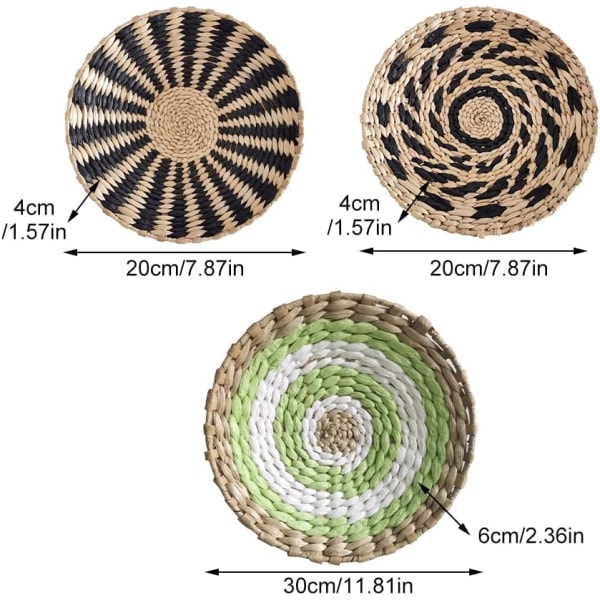 Set med 3 dekorativa handgjorda flätade vävda väggkorgar för sovrum, kök, samlingsrum (som visas)
