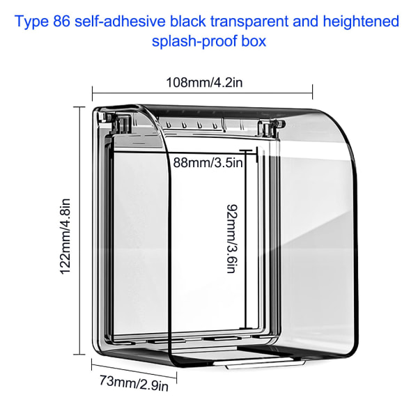 Tyyppi 86 vedenpitävä seinäpistorasian cover, vedenpitävä power , itseliimautuva pistorasian kytkimen cover, 10,8x7,5x12,3 cm