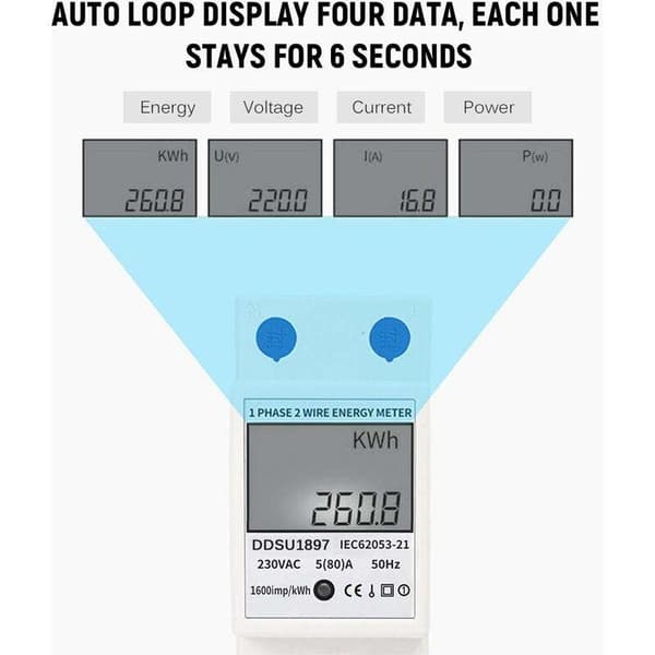 Enfas elmätare, 80A 220V digital effektmätare