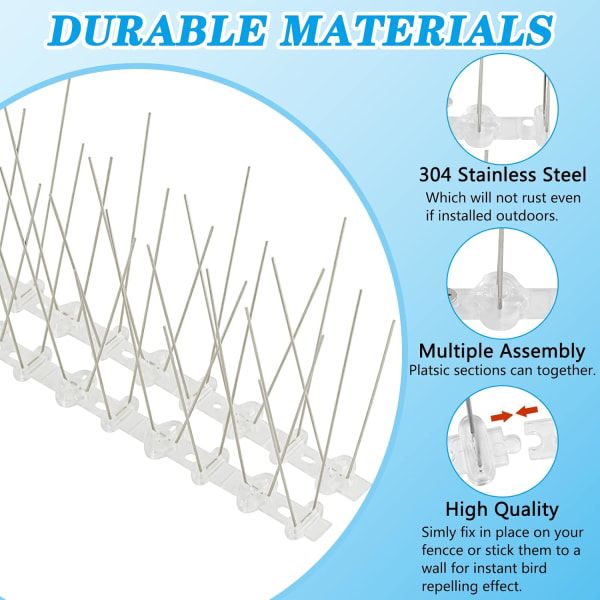 Rostfri anti-duva spik, set med 6 flexibla anti-fågel spikar Skydd av duvor Sparv fågel avvisande för att skrämma duvor, kråkor, sparvar, katter