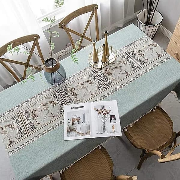 Rektangulär fläckbeständig bordsduk Broderad linne bomullsduk Eleganta tryckta dukar i kinesisk stil (rektangulär/oval, 140 x 180 cm)