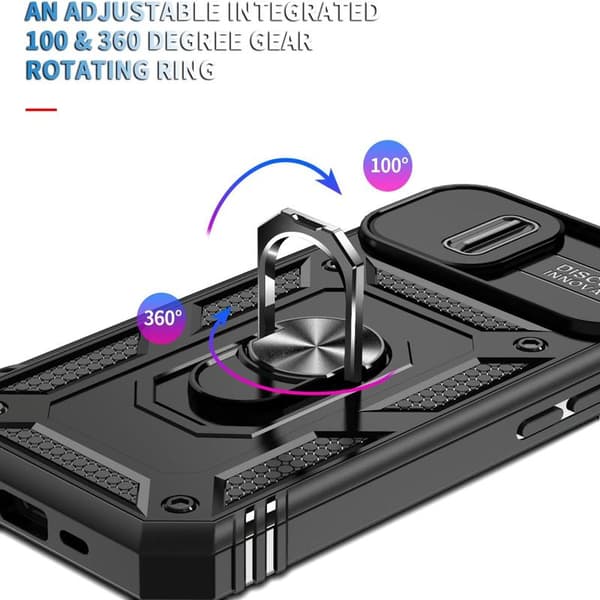 (Svart) 1. iPhone 15-deksel, kameradeksel med roterende ringholder for Apple iPhone 15