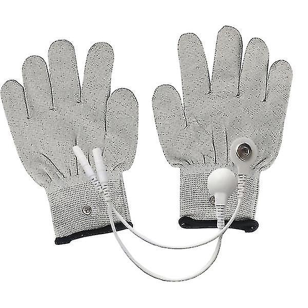 1 Pair White Silver Fiber Electric Therapy Gloves Electric Massage Therapy Accessory- Universal Cott