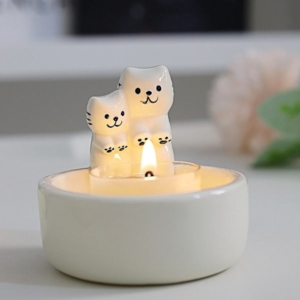 Cartoon Cats Ljusställ Hög temperaturbeständighet Återanvändbar ljushylla för skrivbordet White