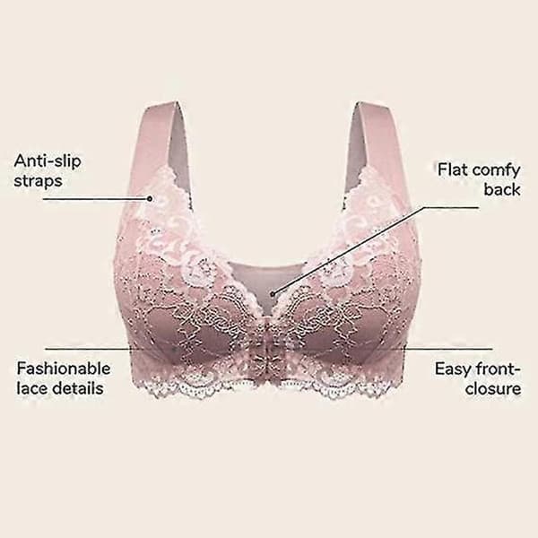 Dam Plus Size Frontknäppning Spets Hållningskorrigerande BH Bekväm Sömlös Full Coverage BH Black 5XL