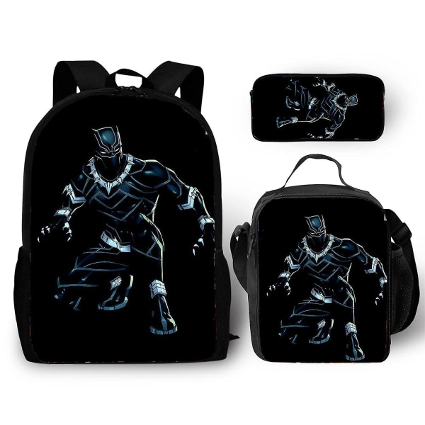 Harajuku Classic Black Panther 3st/ set Ryggsäck 3d Print Skol Studentbok Väska Anime Laptop Dagsäck Lunchväska Case 4