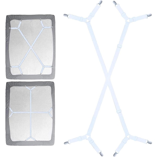 Lagnclips til sengetøj | Stræklagen Stropper Clips Holder | Lagenfastgørelser Grips | Madras Lagen Clips Stropper | 2 stk. Hvide White