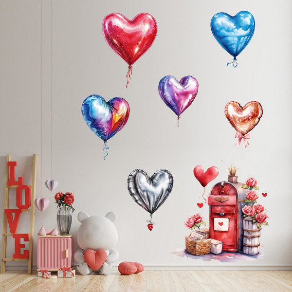 Valentinsdag veggdekor hjerte ballong postkasse mønster selvklebende vanntett veggklistremerke Soverom Barnerom dekorasjon Tianyuhe