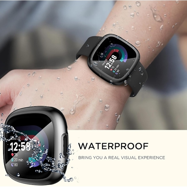 Diruite 4-pack fodral för Fitbit Versa 4/Sense 2 skärmskydd, HD stöttåligt mjukt TPU-fodral med fullständigt skydd för Fitbit Versa Black+Black+Clear+Clear