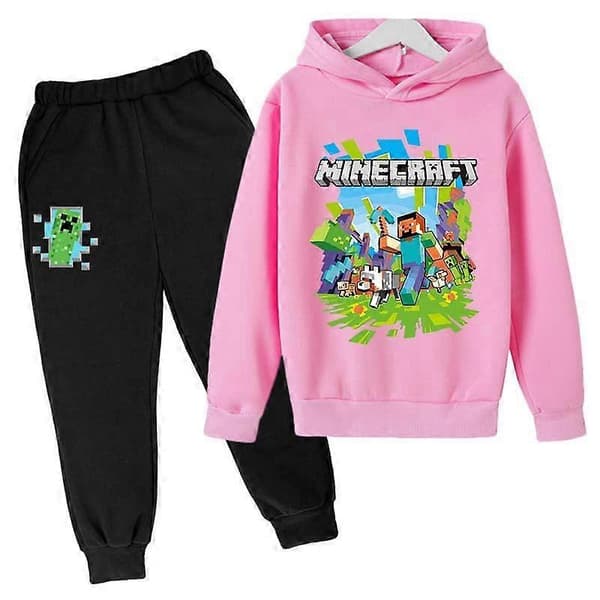 Minecraft Träningsoverall för barn med tryckt huvtröja Pink 150CM