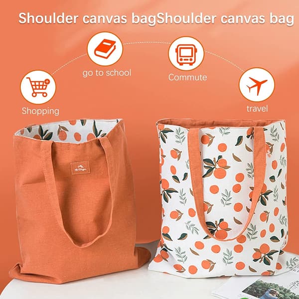 Dobbeltsidig bomull-lin tote bag handlepose bomull skulderveske vendbar lerret messenger bag for kvinner barn