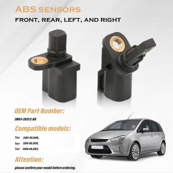 ABS-hjulhastighedssensor 3M5T-2B372-BD kompatibel med Ford Escape 2013-2019 Focus 2012-2018 C-Max 2013-2018 Black