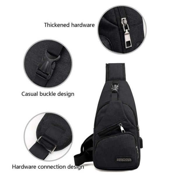 Remväska Crossbody-ryggsäck med USB -hål med hörlurshål Rem Ryggsäck Vandringsryggsäck Multifunktionell Crossbody-bröstväska