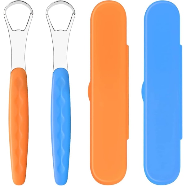 Tongue Scraper 2-pack, Stainless Steel Tongue Scraper With Travel Case, Metal Bpa Free Scraper, Bad Breath, Oral Care Tool Kit For Adults And Children